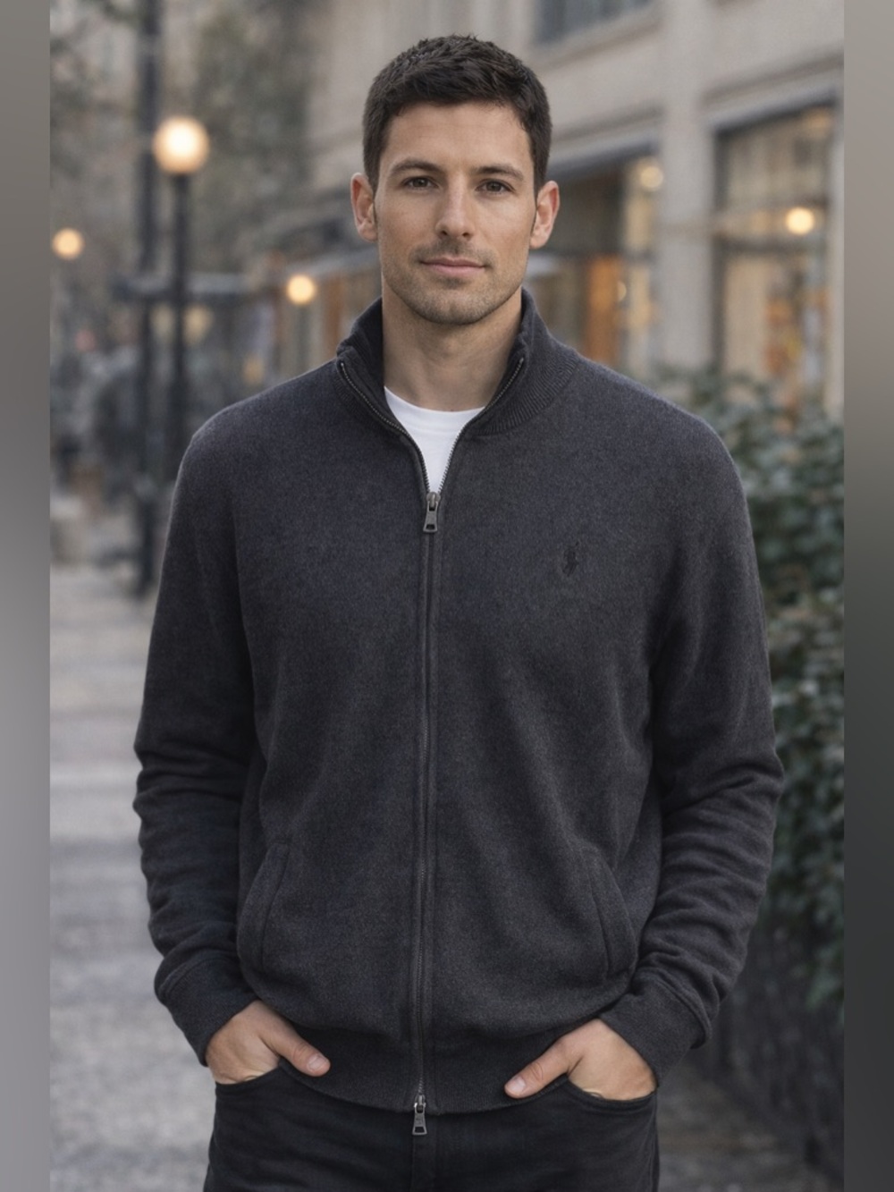 Polo Ralph Lauren Full Zip Sweater Men’s XL Pima Cotton Dark Grey